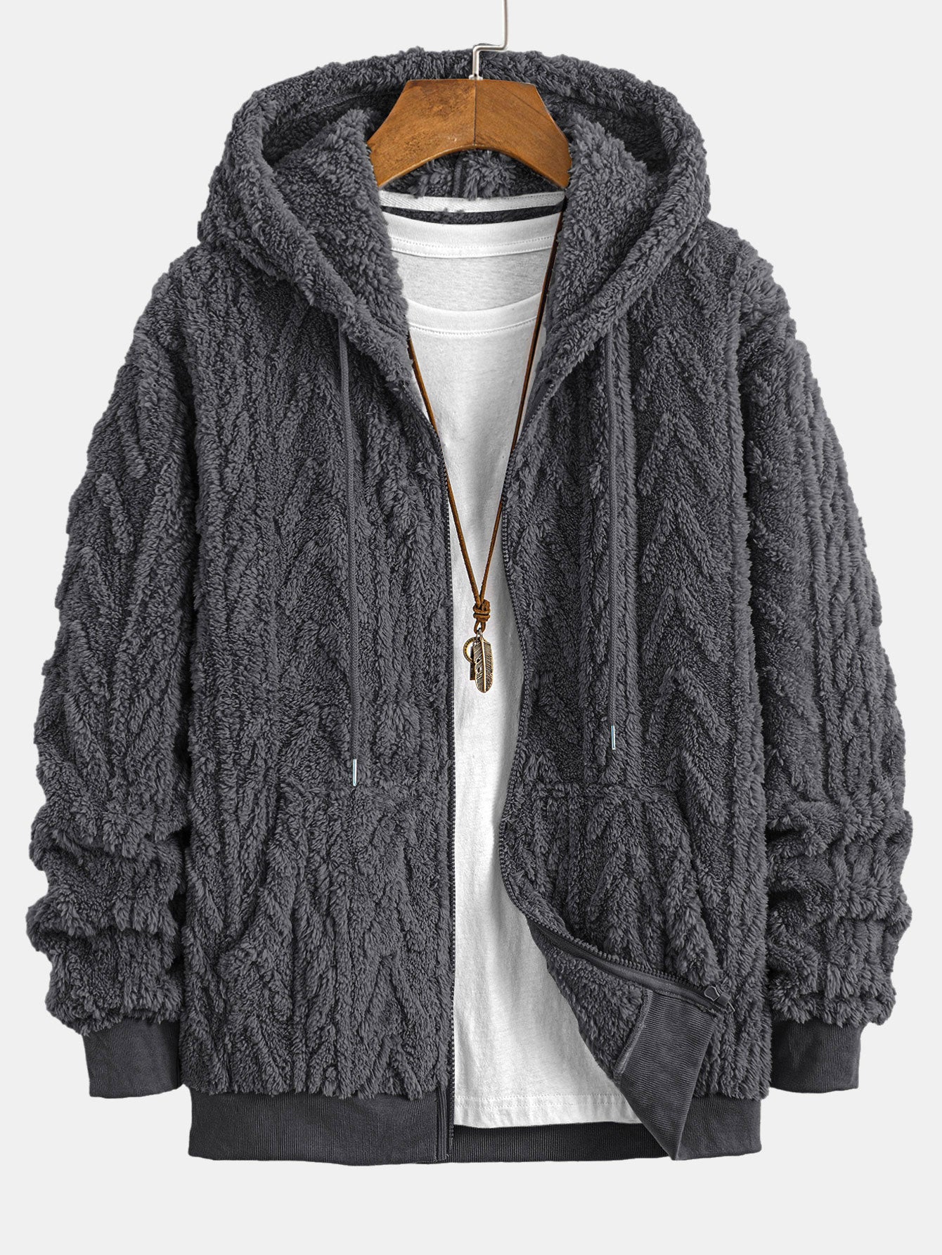 Sweat à capuche zippé en jacquard géométrique Teddy
