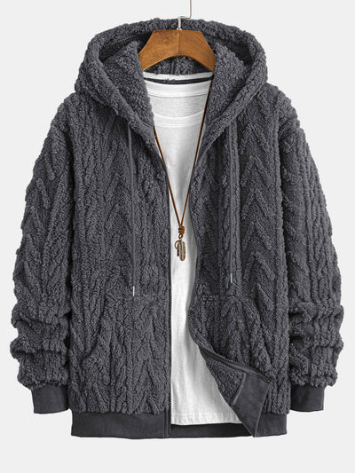 Sweat à capuche zippé en jacquard géométrique Teddy