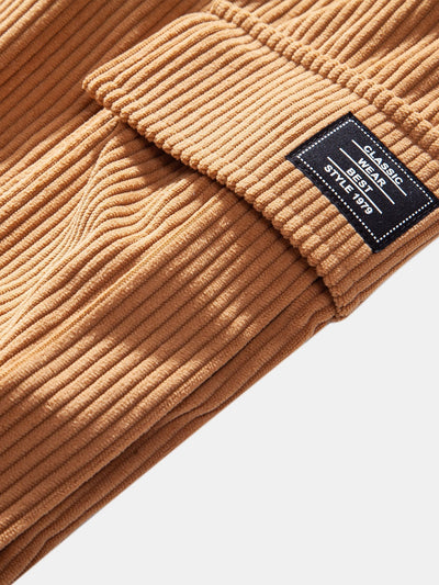 Chemise à capuche à carreaux en velours côtelé contrasté coupe décontractée et pantalon de jogging cargo en velours côtelé à cordon de serrage