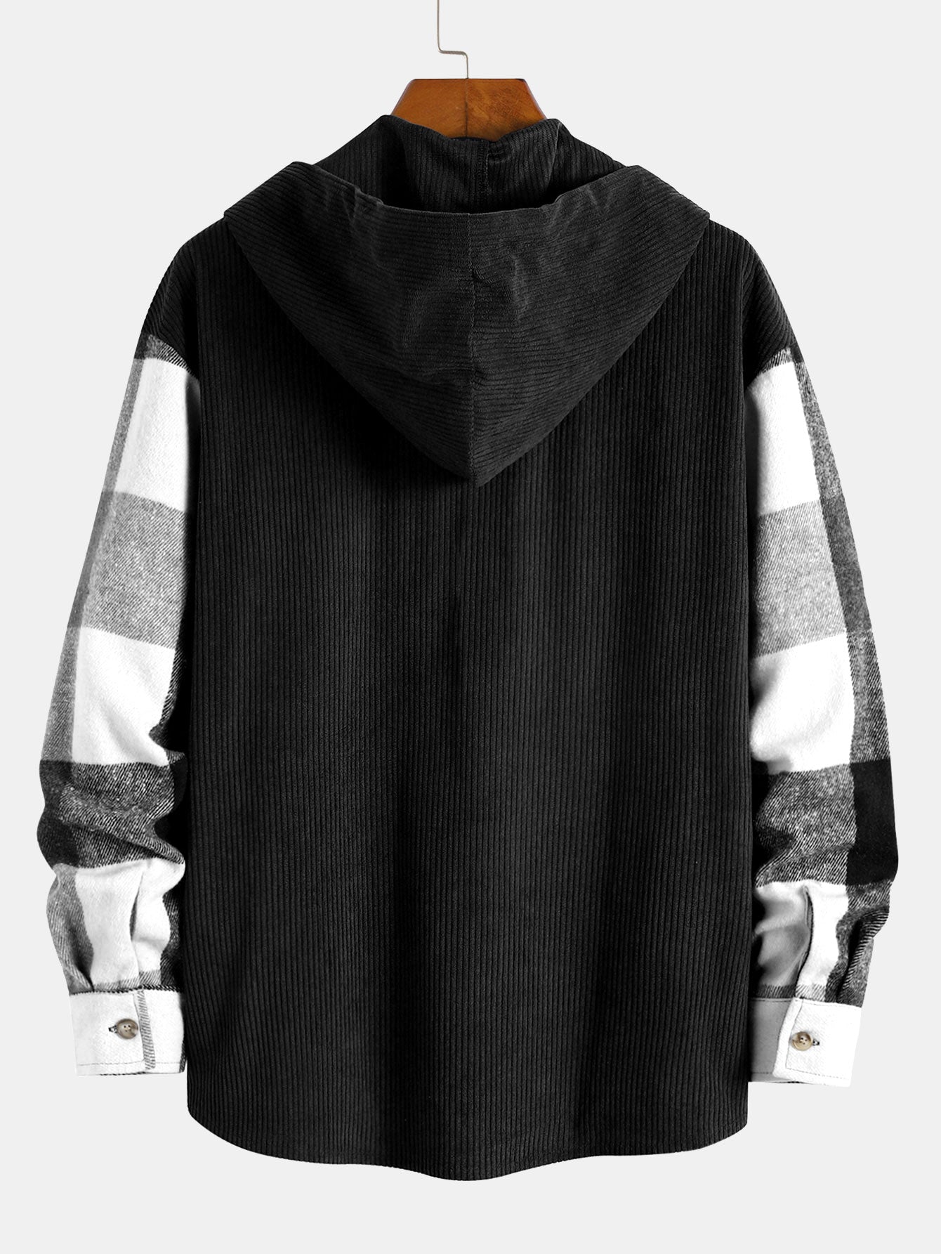 Chemise à capuche décontractée en flanelle à carreaux et velours côtelé