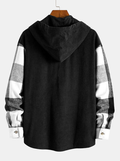 Chemise à capuche décontractée en flanelle à carreaux et velours côtelé
