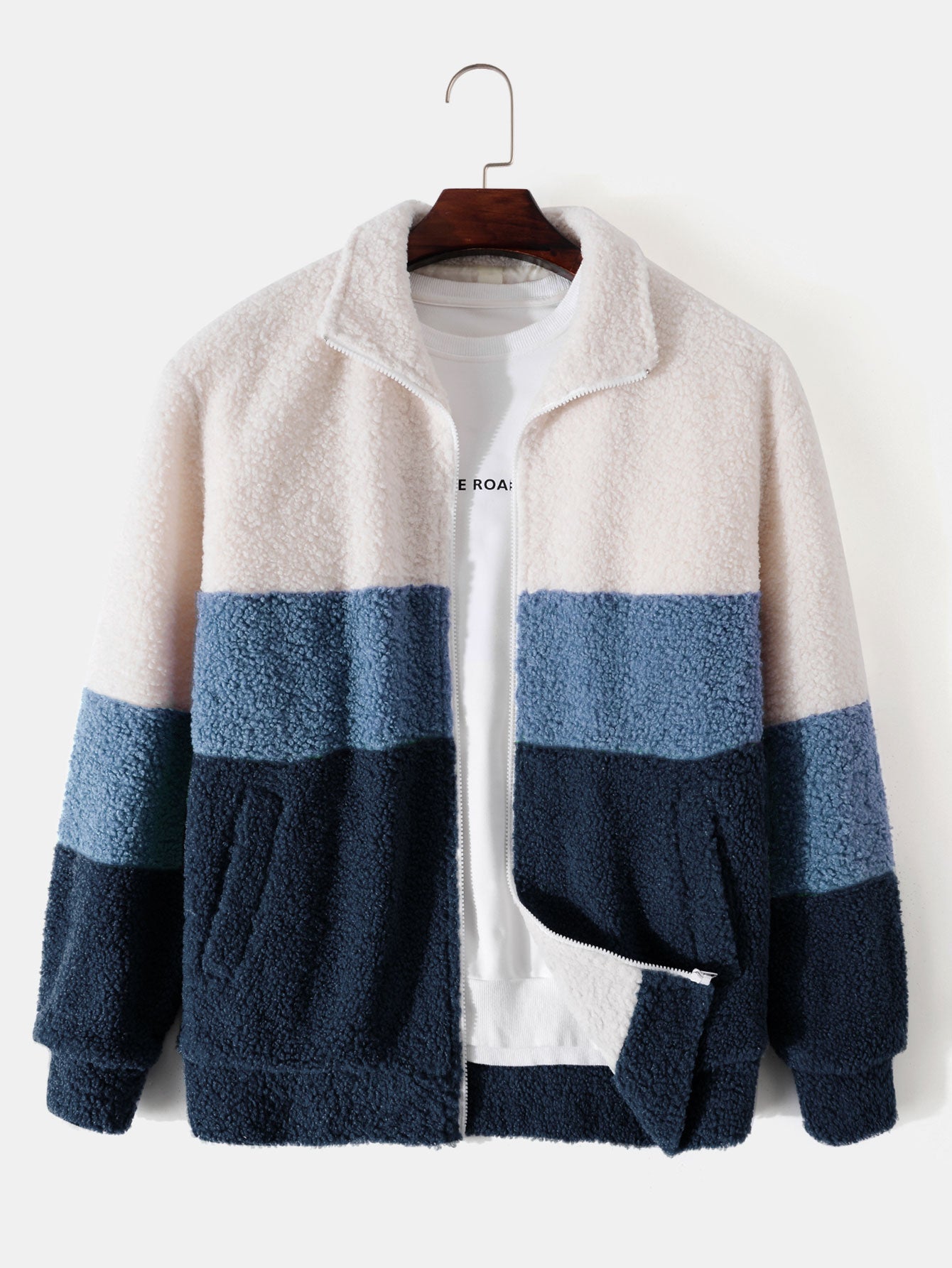 Manteau zippé en polaire Teddy à blocs de couleurs