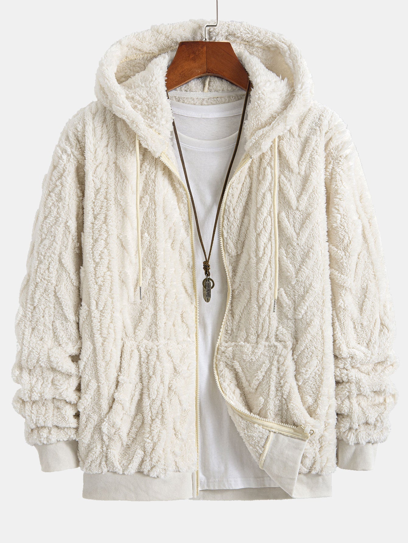 Sweat à capuche zippé en jacquard géométrique Teddy