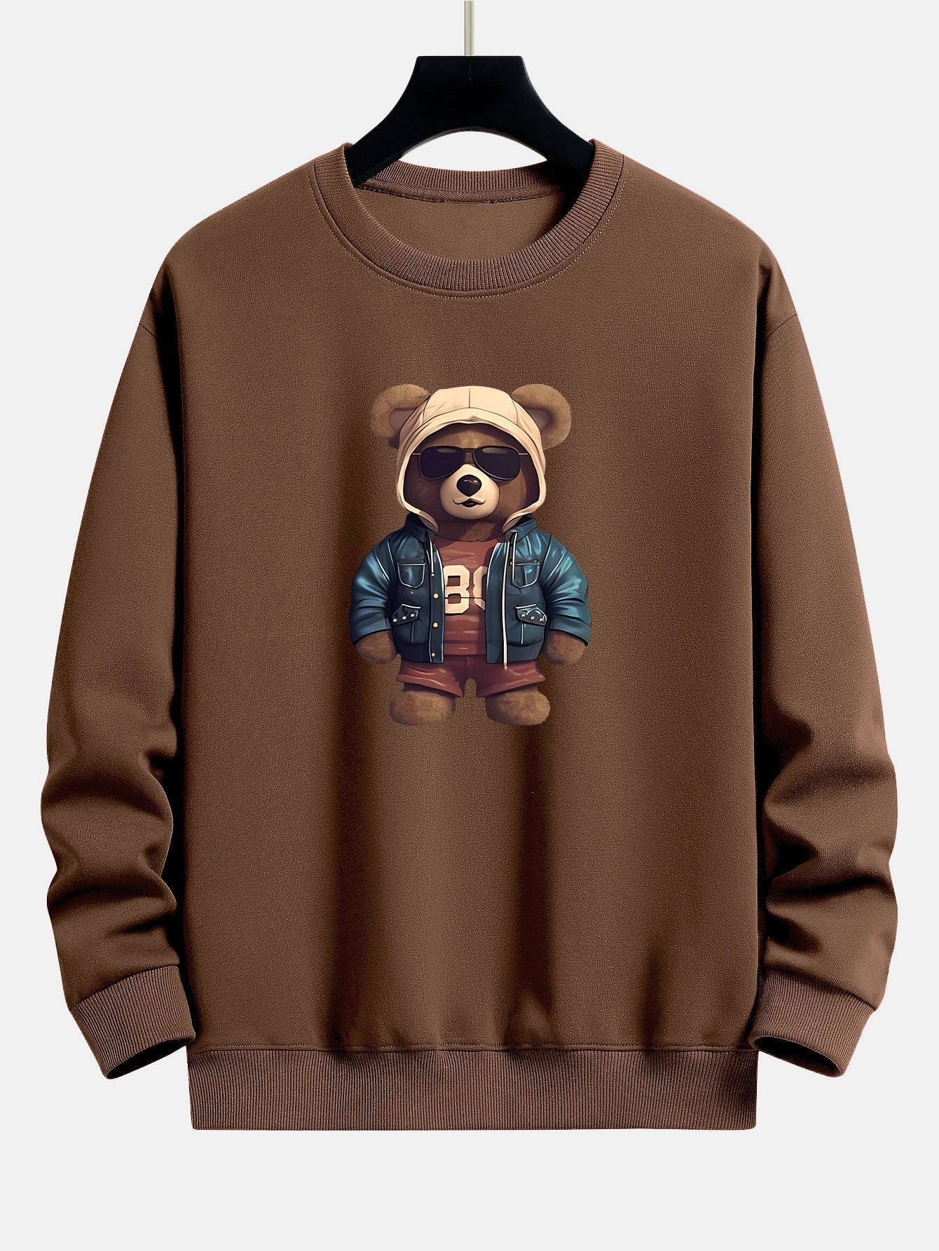 Sweat-shirt décontracté à imprimé ours en cuir