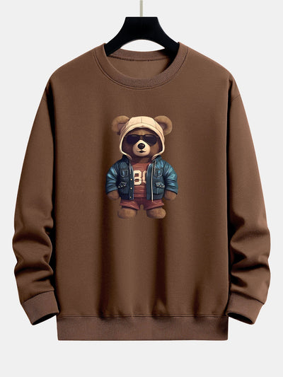 Sweat-shirt décontracté à imprimé ours en cuir