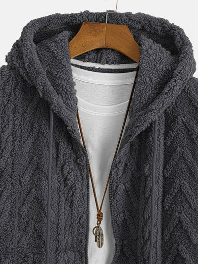 Sweat à capuche zippé en jacquard géométrique Teddy