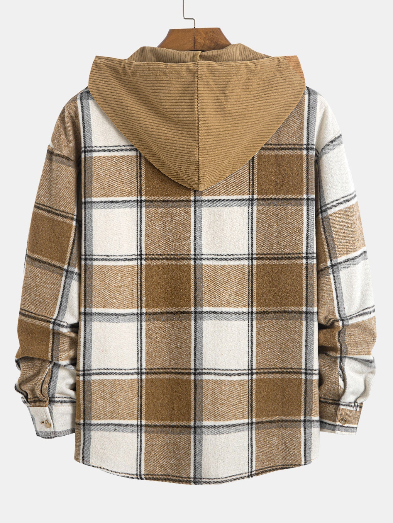 Chemise à capuche en velours côtelé contrasté coupe décontractée