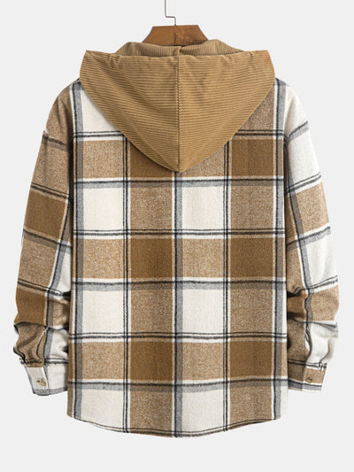 Chemise à capuche en velours côtelé contrasté coupe décontractée
