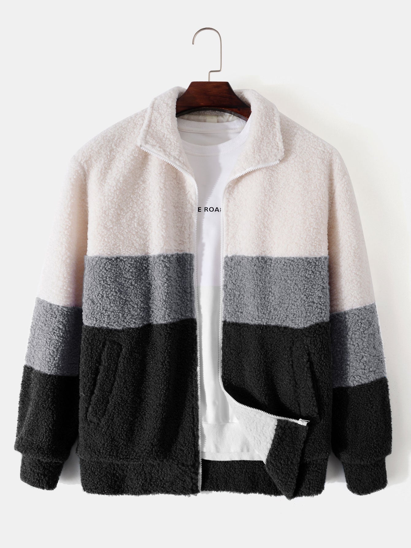 Manteau zippé en polaire Teddy à blocs de couleurs