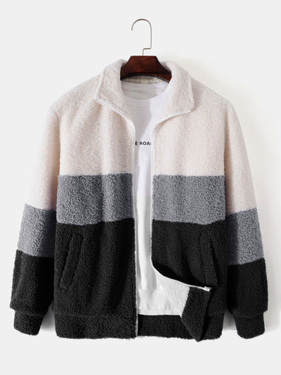 Manteau zippé en polaire Teddy à blocs de couleurs