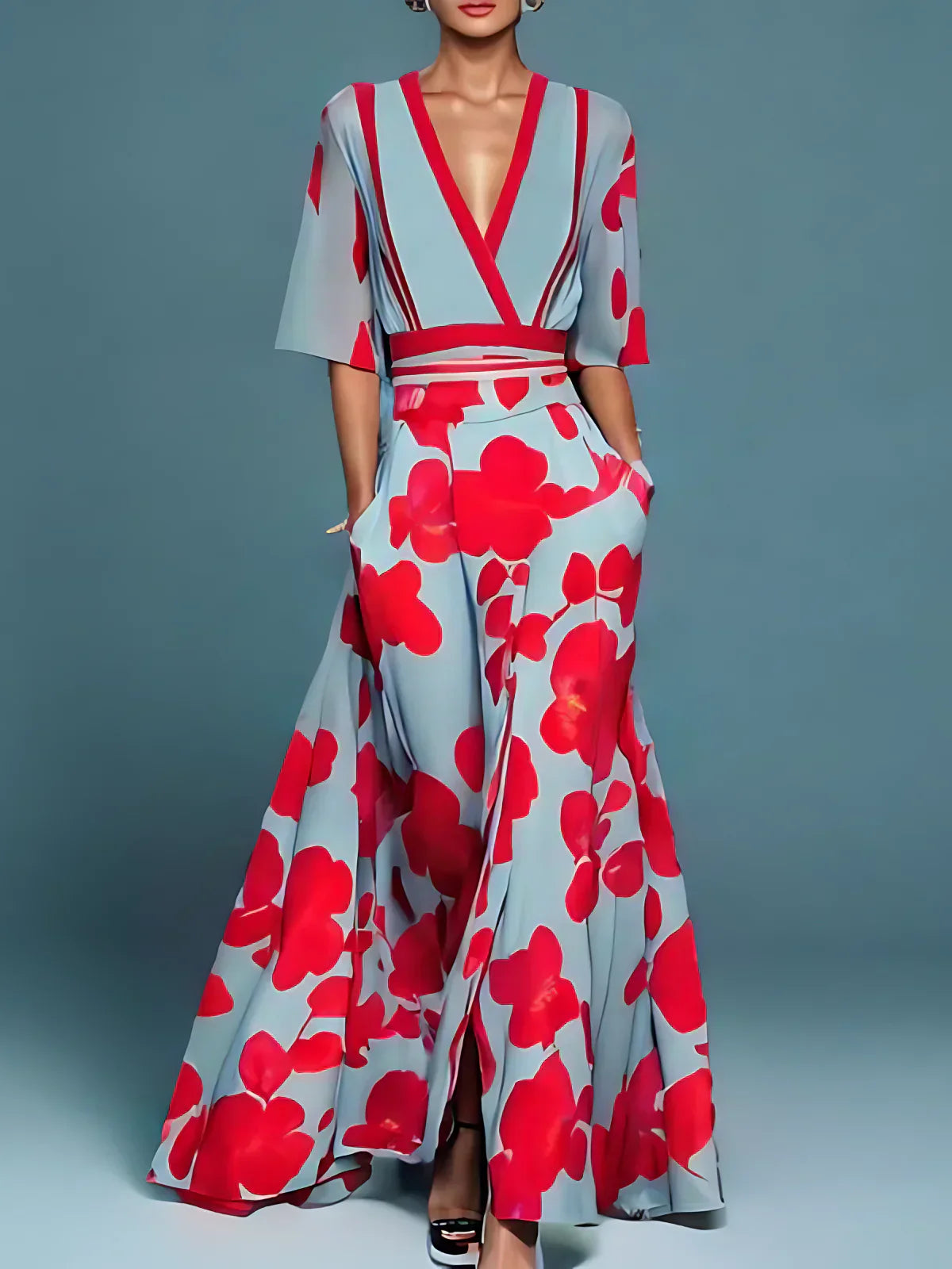 Tiare | Robe fleurie à col en V 