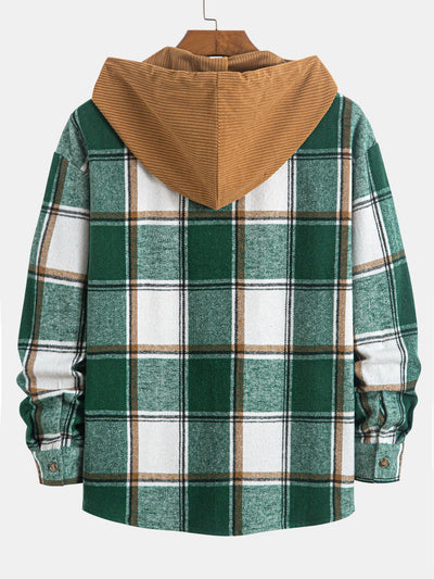 Chemise à capuche en velours côtelé contrasté coupe décontractée