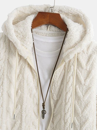 Sweat à capuche zippé en jacquard géométrique Teddy