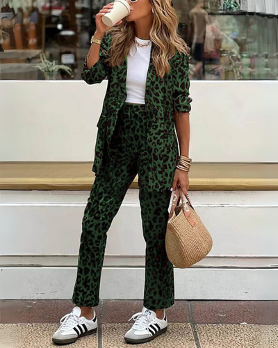Aria-Lina™ | Ensemble blazer et pantalon à imprimé léopard 