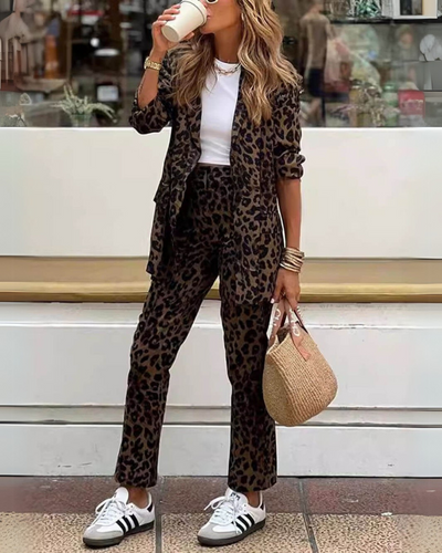 Aria-Lina™ | Ensemble blazer et pantalon à imprimé léopard 