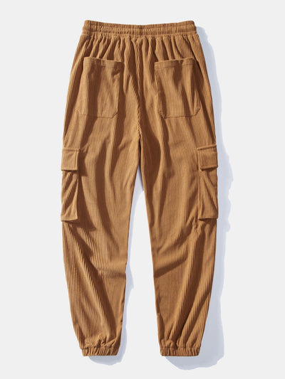 Chemise à capuche à carreaux en velours côtelé contrasté coupe décontractée et pantalon de jogging cargo en velours côtelé à cordon de serrage