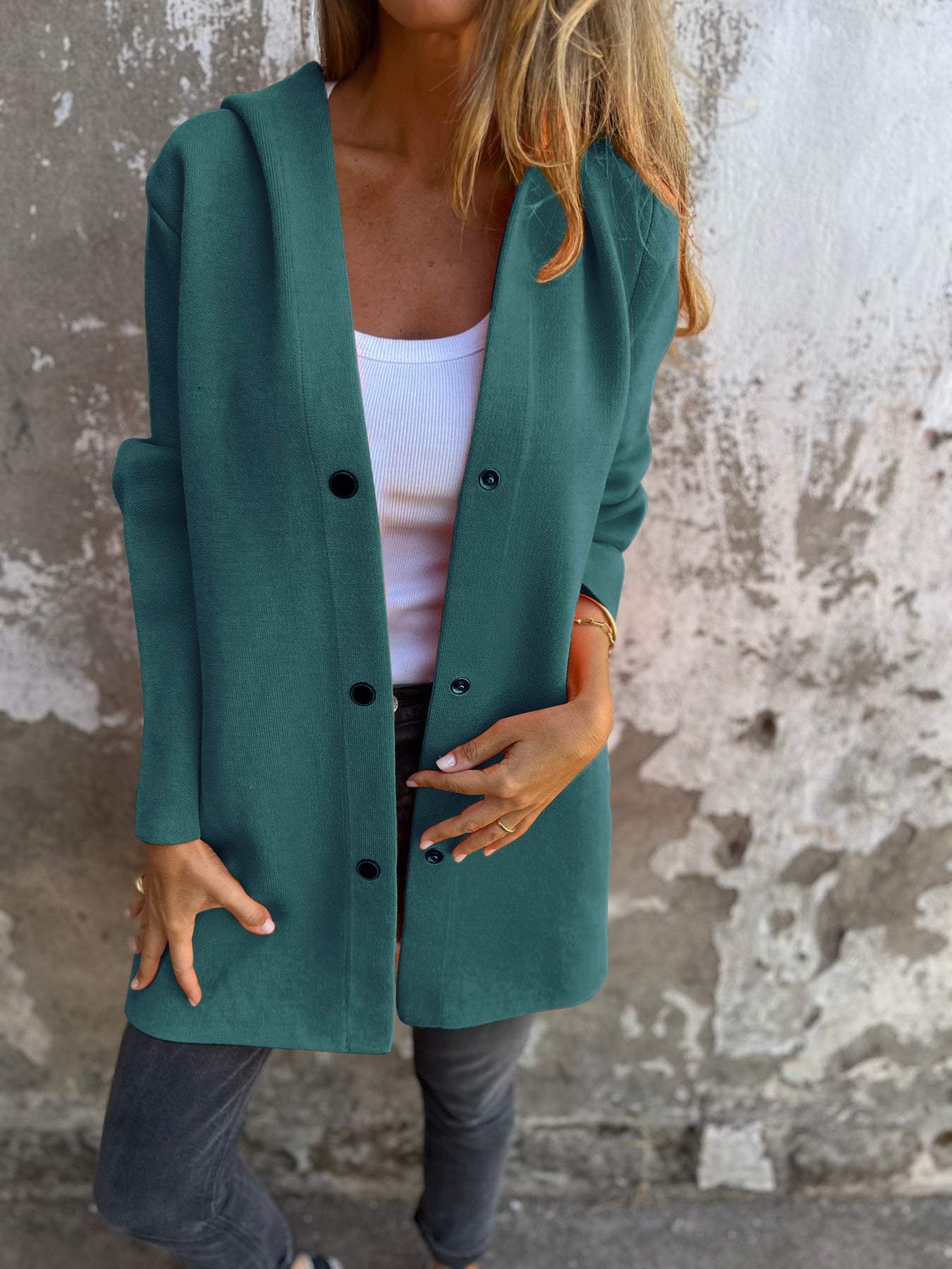Adriana | Cardigan boutonné à capuche 