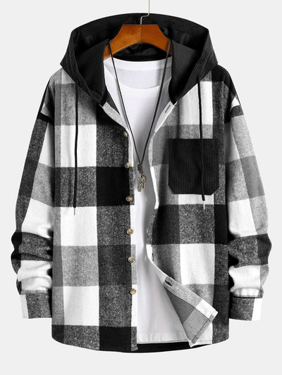 Chemise à capuche en velours côtelé à carreaux en flanelle coupe décontractée et pantalon de jogging cargo en velours côtelé