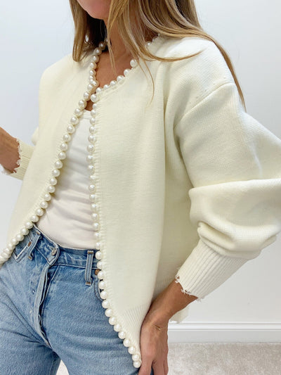 Wena | Cardigan à ourlet déchiré et bordure perlée 