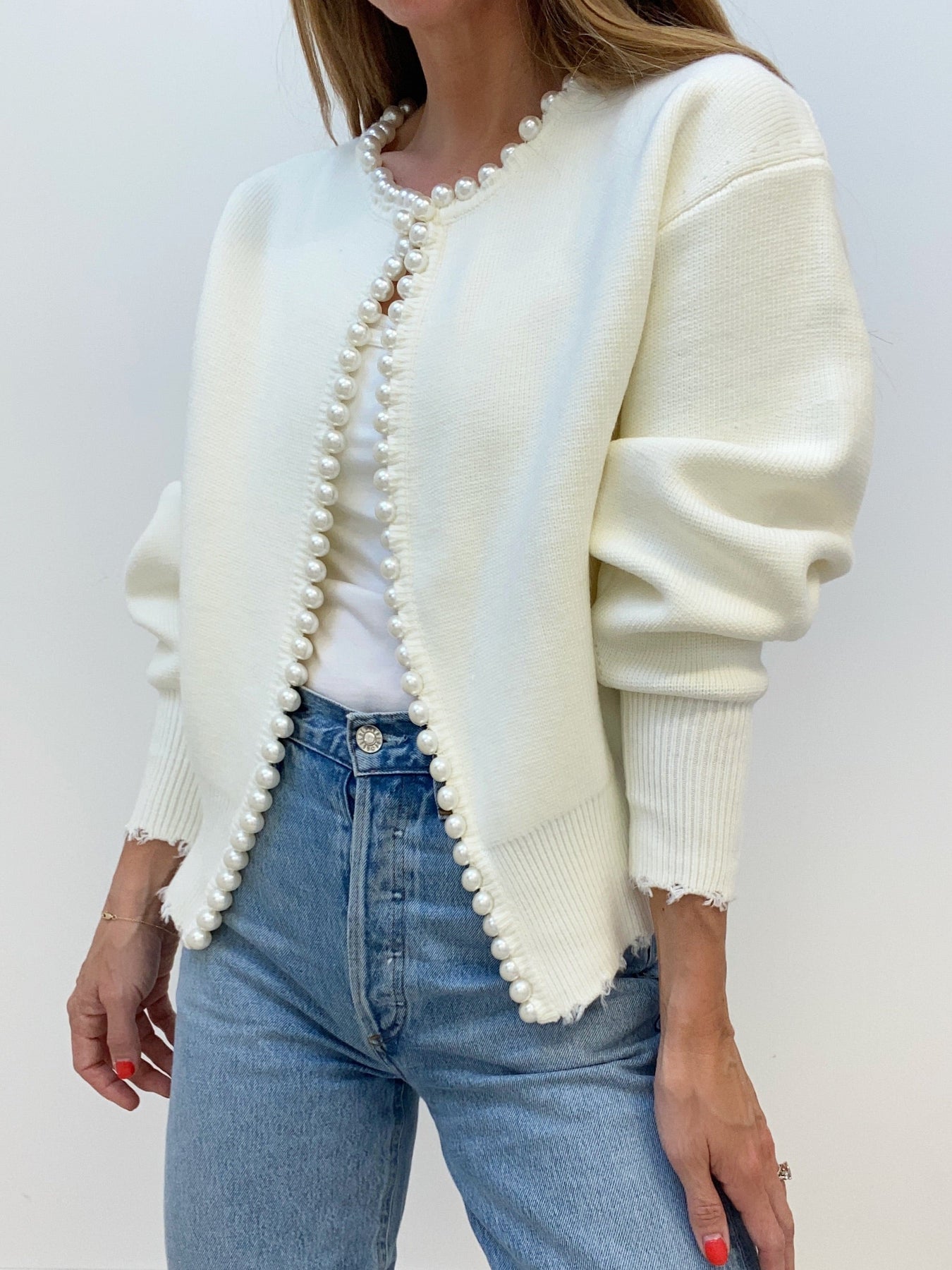 Wena | Cardigan à ourlet déchiré et bordure perlée 