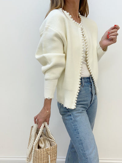 Wena | Cardigan à ourlet déchiré et bordure perlée 