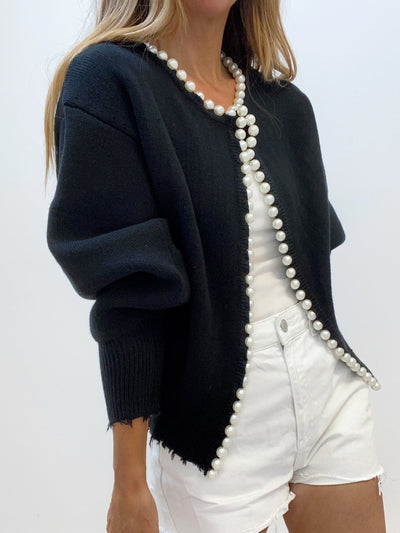 Wena | Cardigan à ourlet déchiré et bordure perlée 