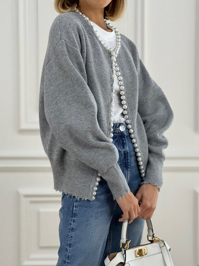 Wena | Cardigan à ourlet déchiré et bordure perlée 