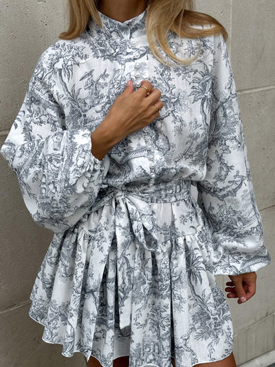 Lana | Robe courte trapèze à nouer et imprimé peinture à l'encre 