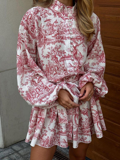 Lana | Robe courte trapèze à nouer et imprimé peinture à l'encre 
