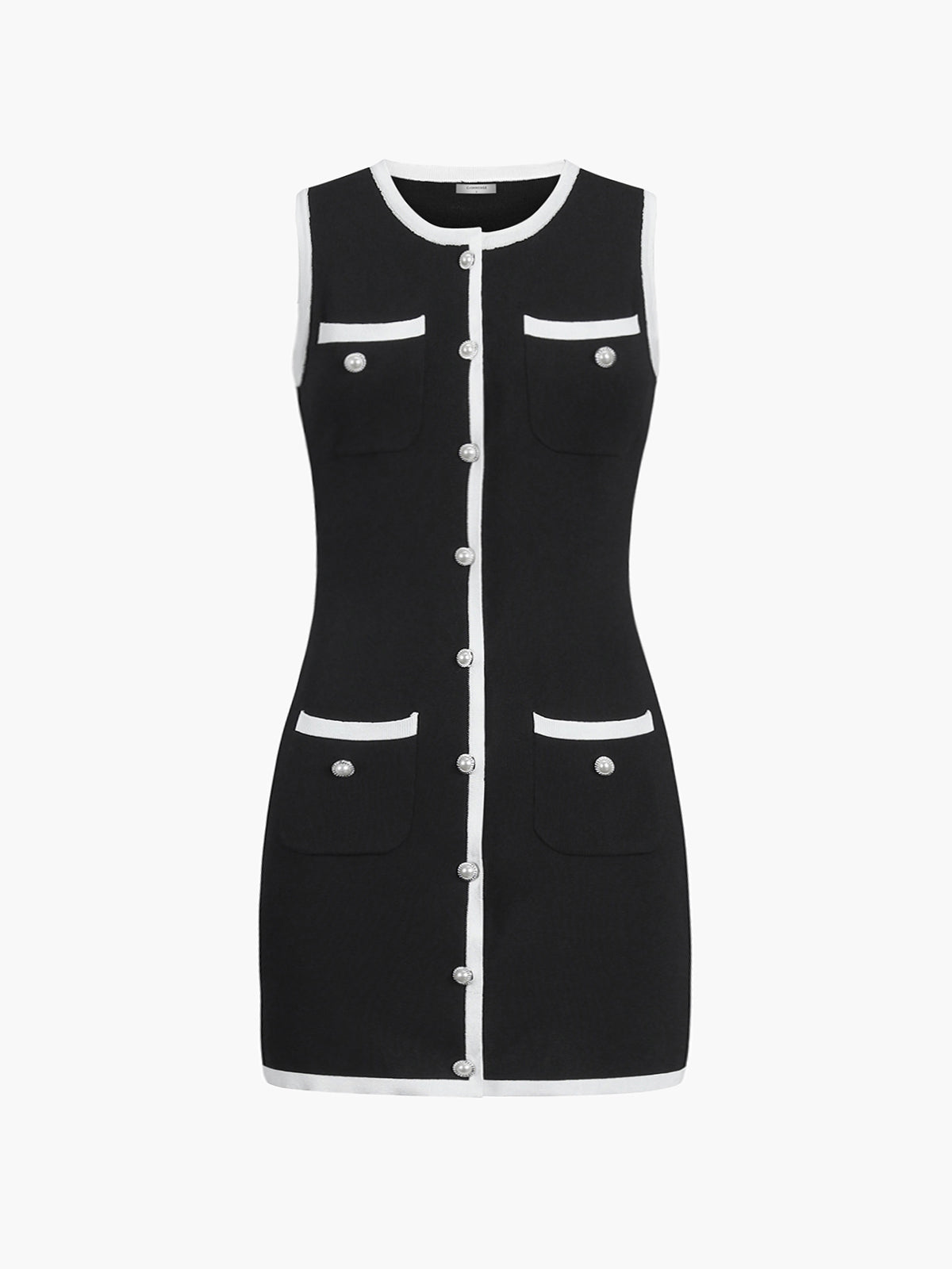 Kiana | Robe pull courte sans manches à boutons et poches multiples 