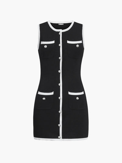 Kiana | Robe pull courte sans manches à boutons et poches multiples 