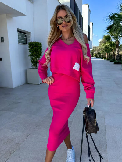 Alma-Rose™ | Ensemble élégant robe et sweat-shirt