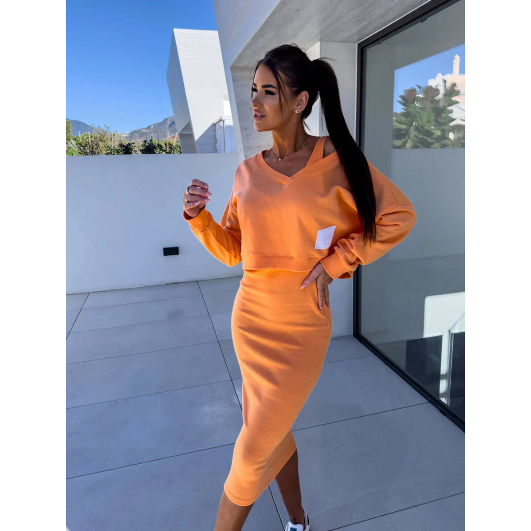 Alma-Rose™ | Ensemble élégant robe et sweat-shirt