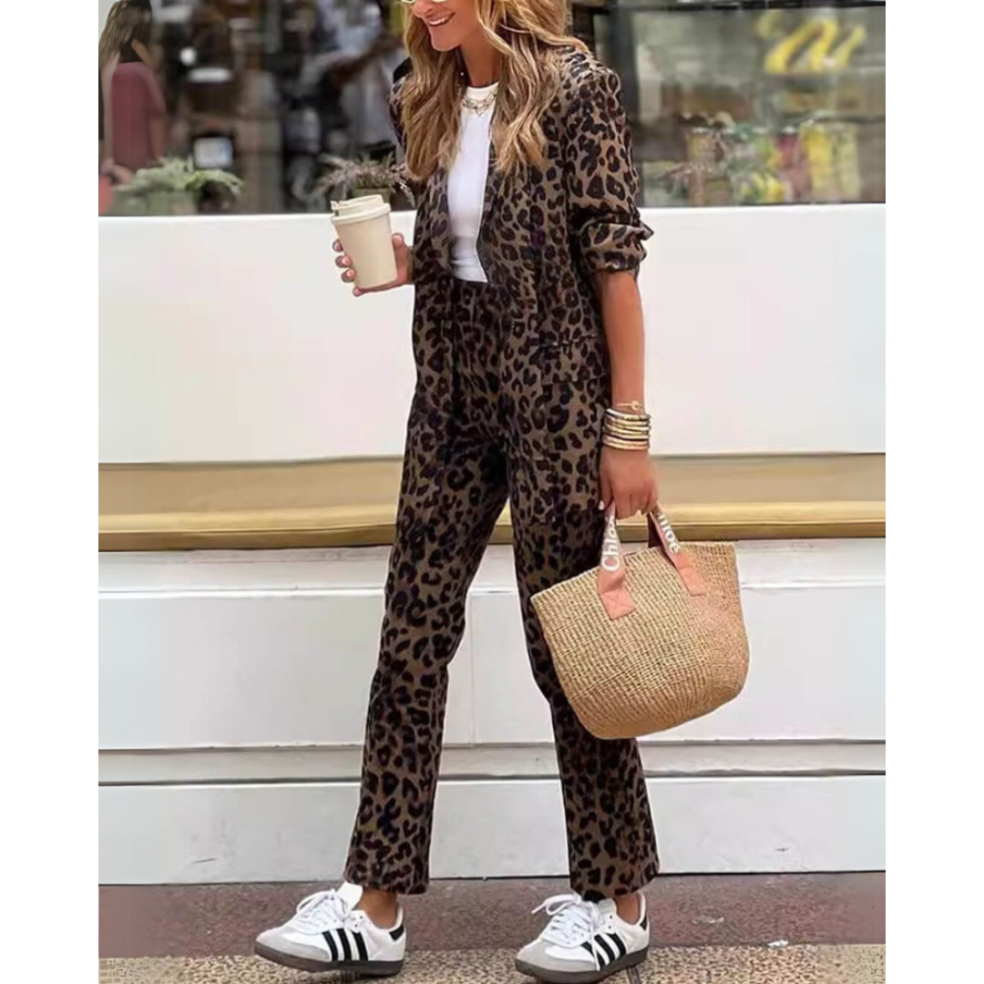 Aria-Lina™ | Ensemble blazer et pantalon à imprimé léopard 