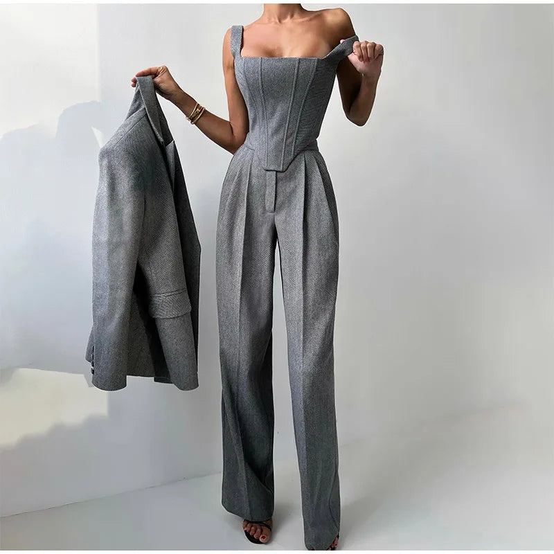 Élodie-Lys™ | Ensemble 3 pièces (corsetto, blazer et pantalon)