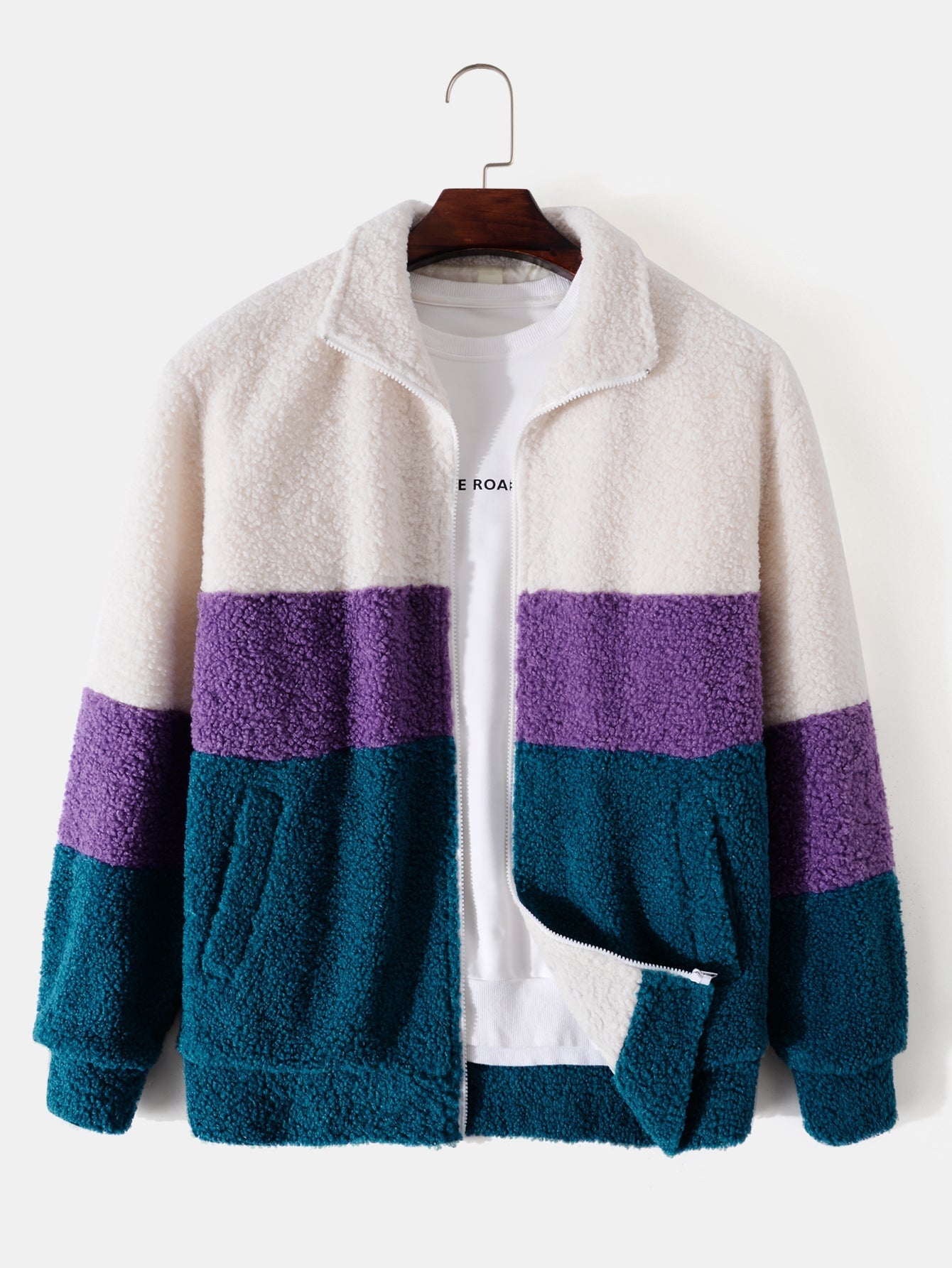 Manteau zippé en polaire Teddy à blocs de couleurs
