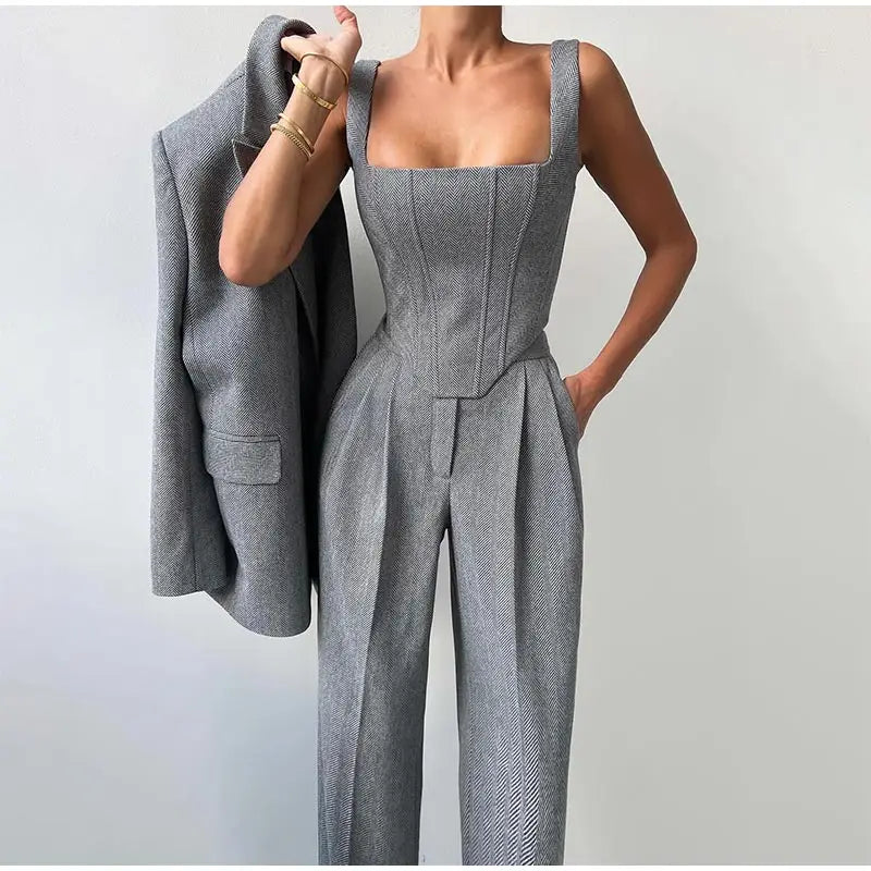Élodie-Lys™ | Ensemble 3 pièces (corsetto, blazer et pantalon)