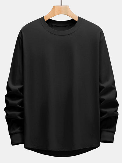 T-shirt basique à manches longues et ourlet en arc épais