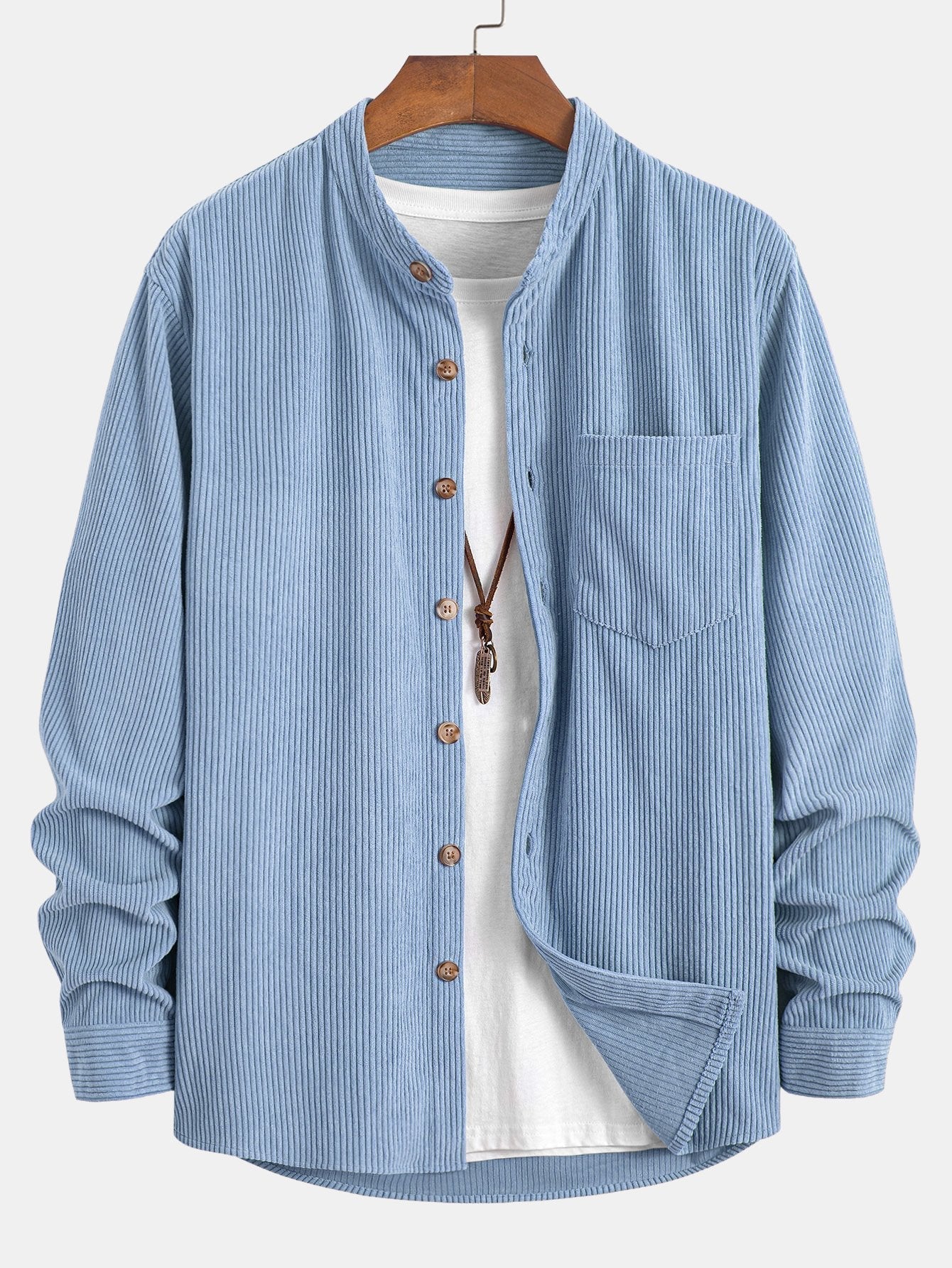 Chemise à col montant en velours côtelé
