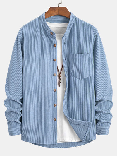 Chemise à col montant en velours côtelé