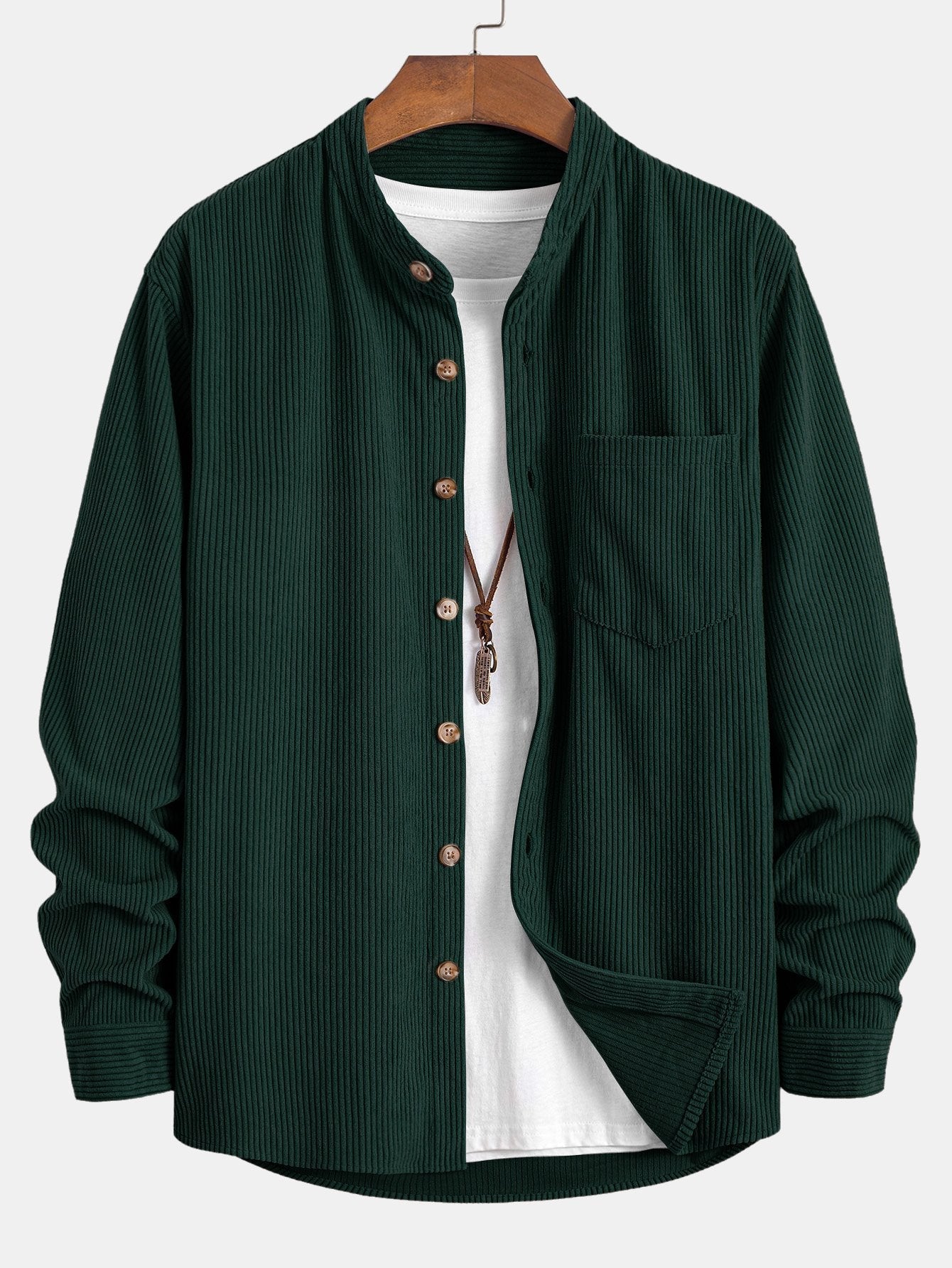 Chemise à col montant en velours côtelé