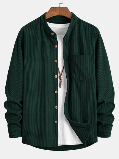 Chemise à col montant en velours côtelé