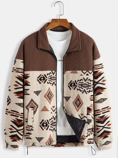 Manteau polaire Teddy à imprimé patchwork aztèque