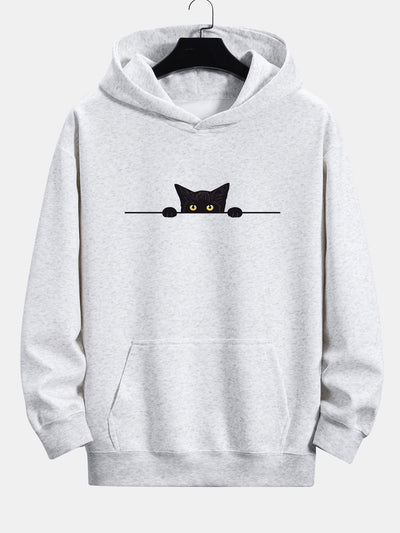 Sweat à capuche décontracté à imprimé chat noir