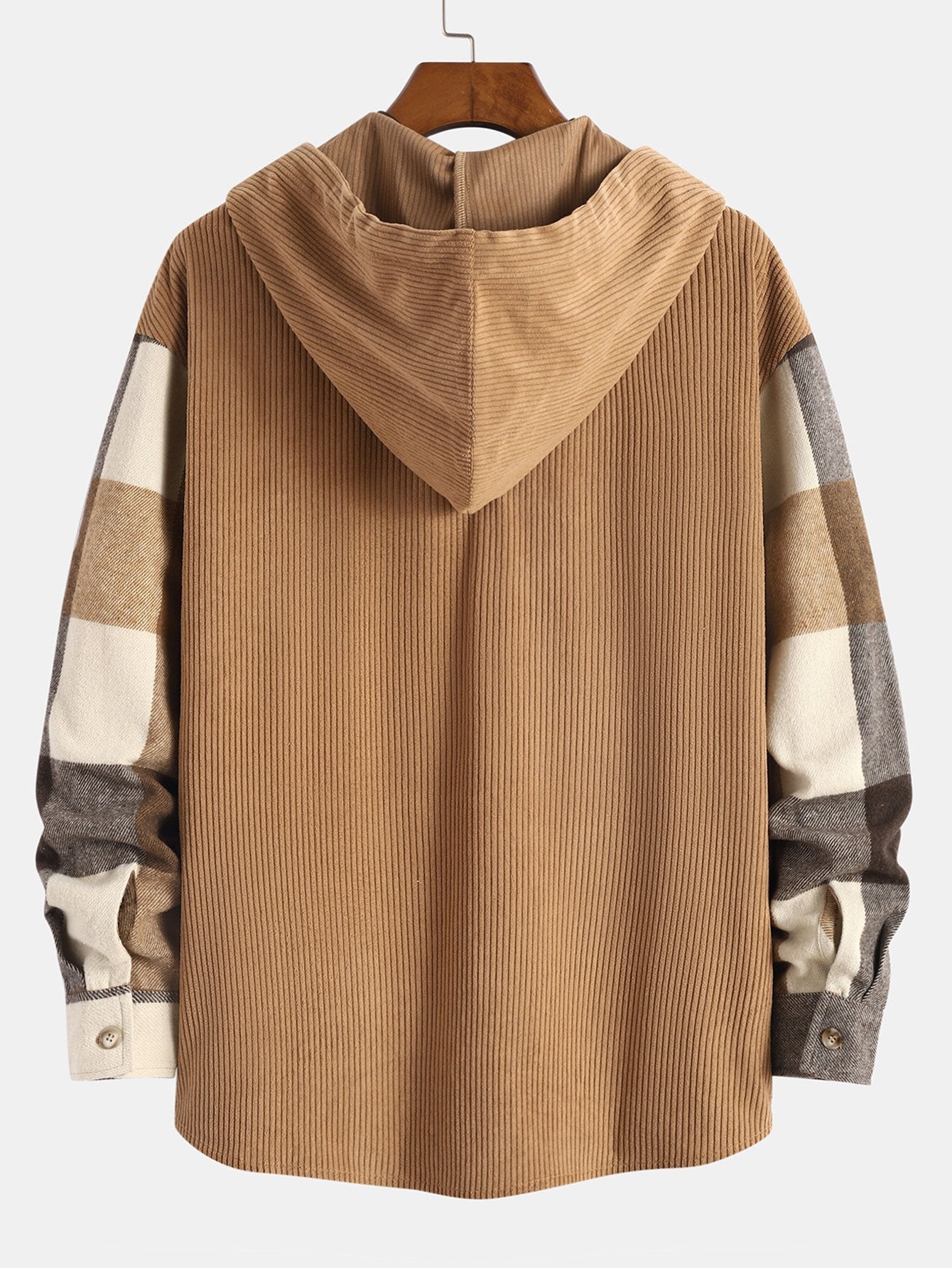 Chemise à capuche en velours côtelé à carreaux en flanelle coupe décontractée et pantalon de jogging cargo en velours côtelé