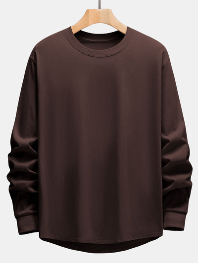 T-shirt basique à manches longues et ourlet en arc épais