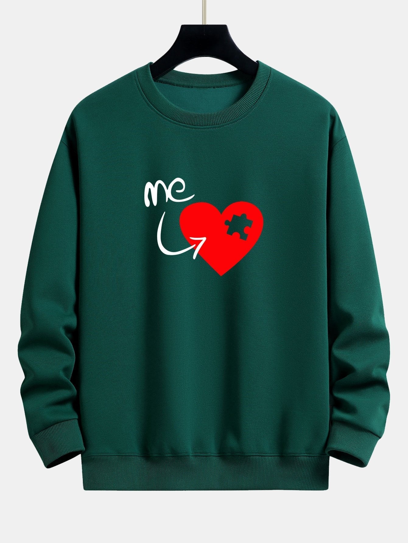 Sweat-shirt décontracté à imprimé cœur et pièce de puzzle