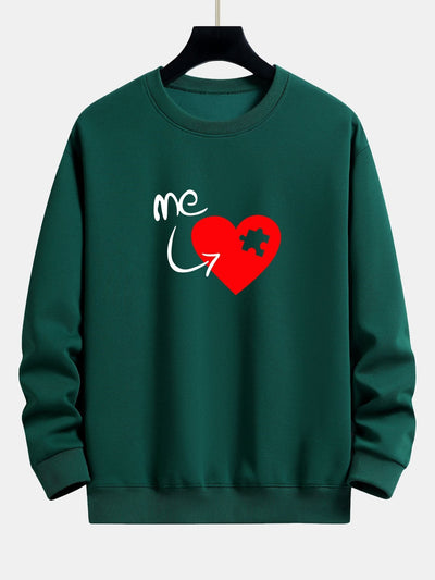 Sweat-shirt décontracté à imprimé cœur et pièce de puzzle