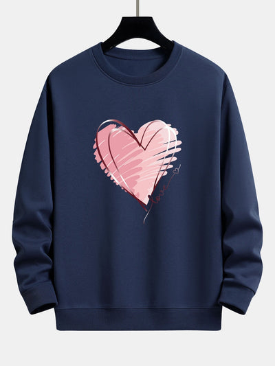 Sweat-shirt décontracté à imprimé cœur Doodle