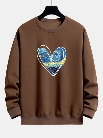 Sweat-shirt décontracté à imprimé cœur et ciel étoilé